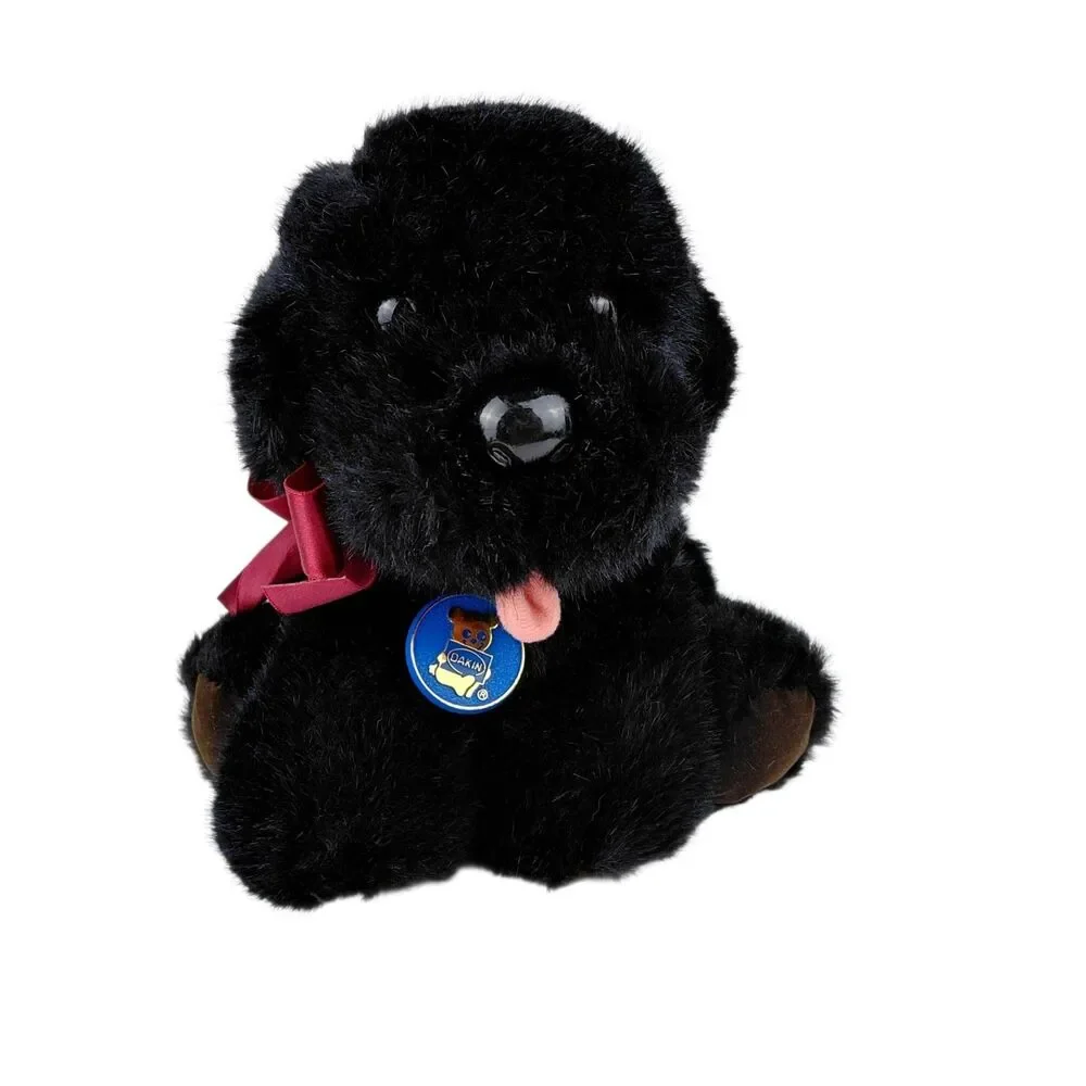 Dakin Puppy Dog Black Labrador Plush Pink Tongue Stuffed Animal Tag 1985